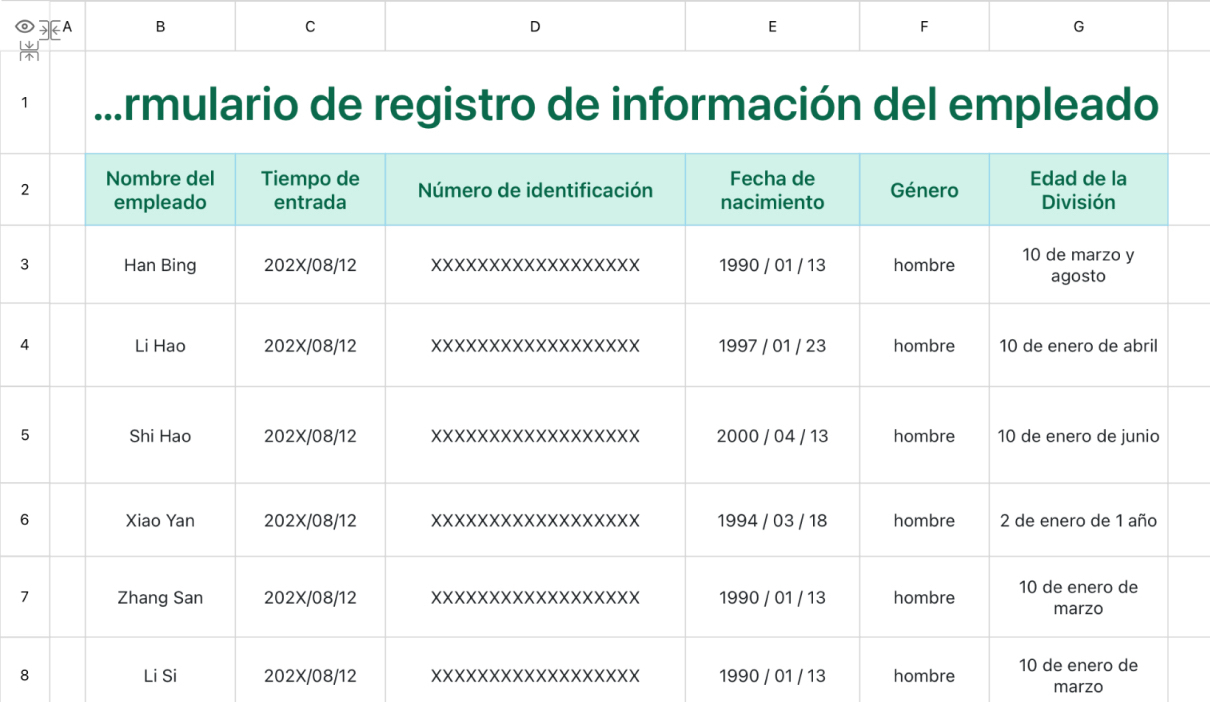 Formulario de registro de información del empleado